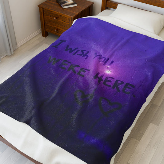 Velveteen Plush Blanket — 'I Wish You Were Here' Cozy Purple Throw - G7store