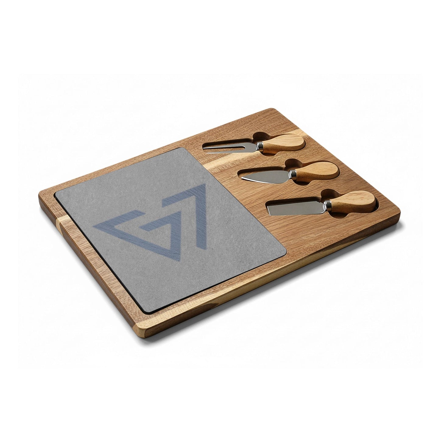 Engraved Bamboo Charcuterie Board with Slate Insert & Cheese Knives - 6ix7even