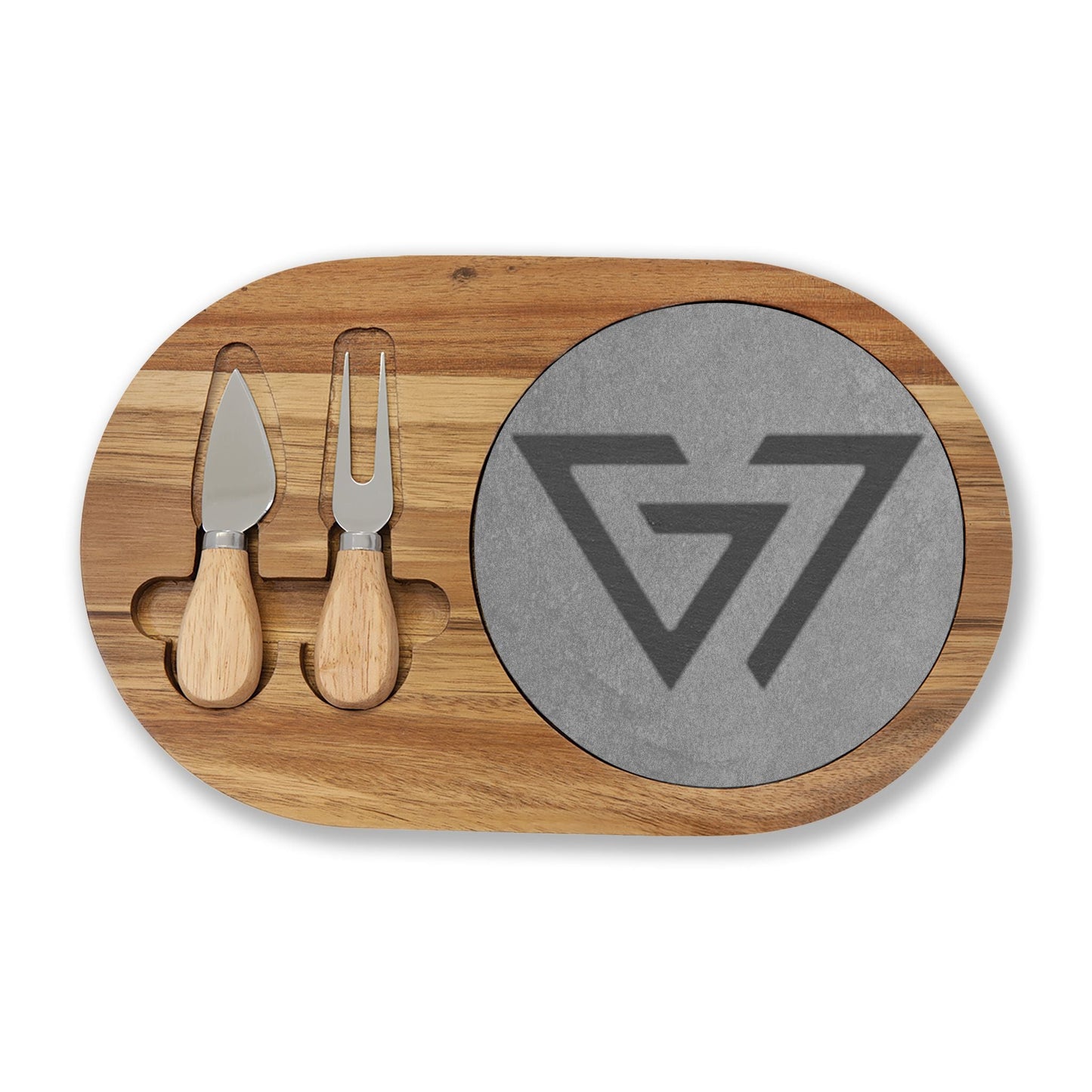 Engraved Bamboo Charcuterie Board with Slate Insert & Cheese Knives - 6ix7even