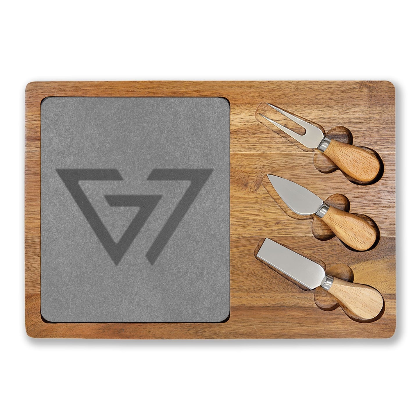 Engraved Bamboo Charcuterie Board with Slate Insert & Cheese Knives - 6ix7even